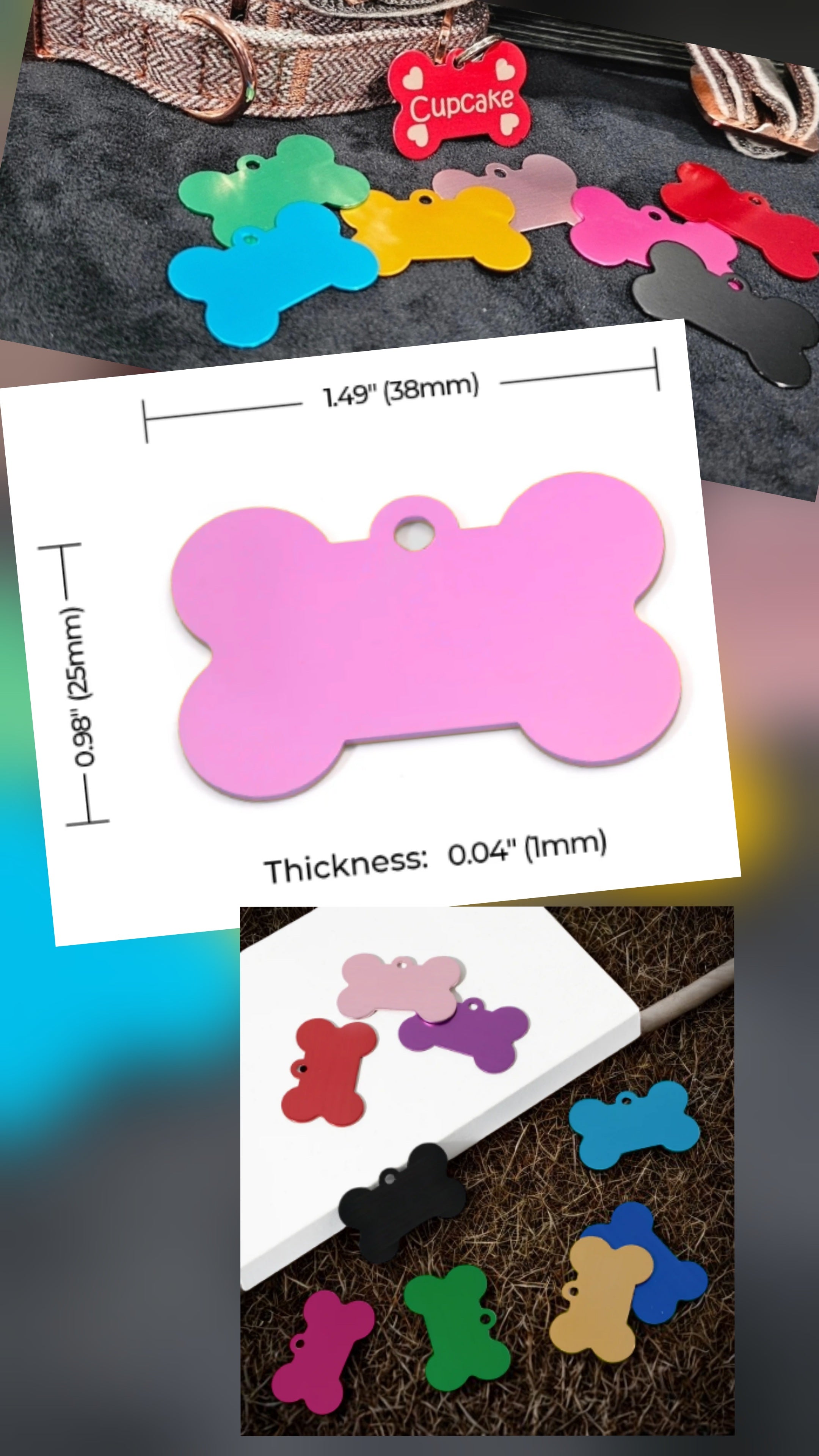 Aluminum dog tag, bone shape