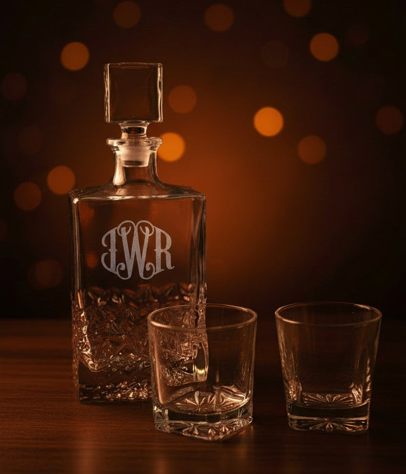 Chiseled Glass Decanter Set