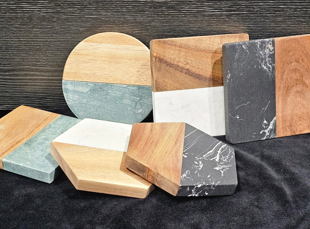 Marble with Wood Coasters