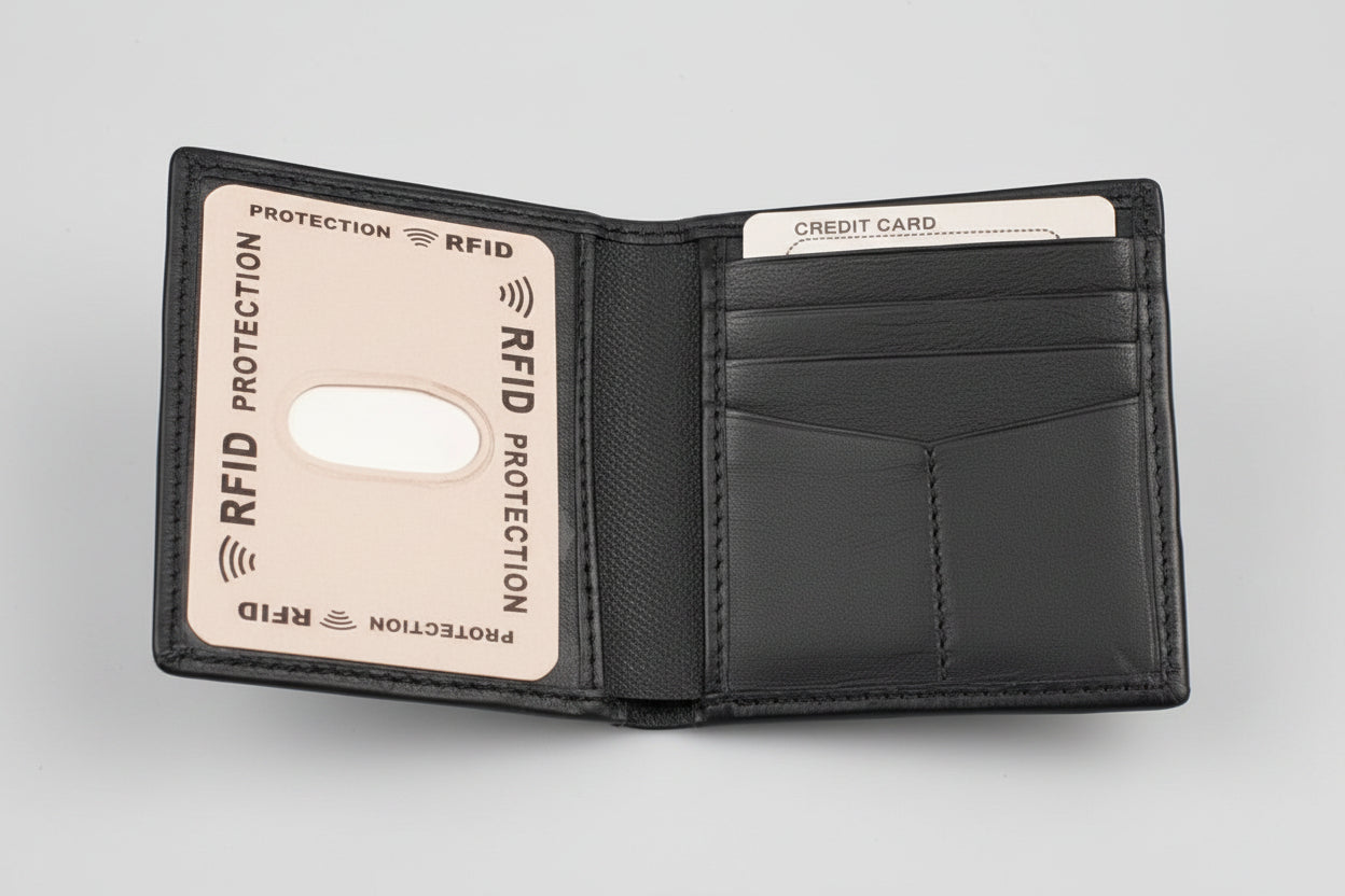 Black RFID Leather Flip Card Wallet