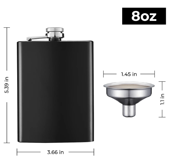 8 oz. Black Stainless Steel Flask