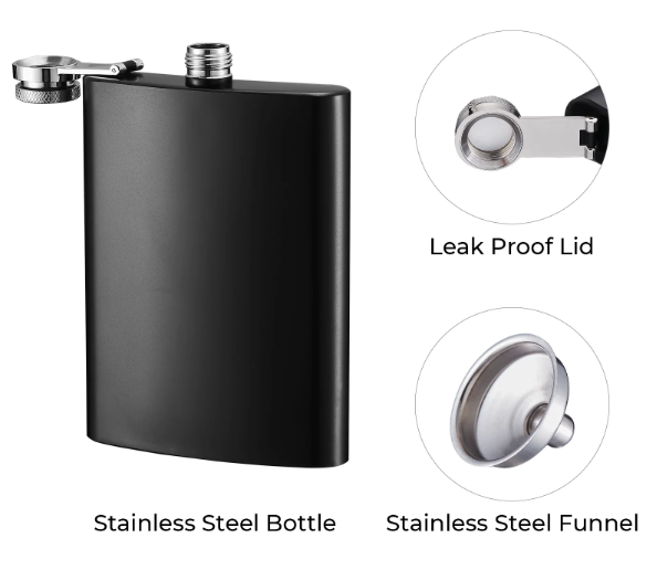 8 oz. Black Stainless Steel Flask