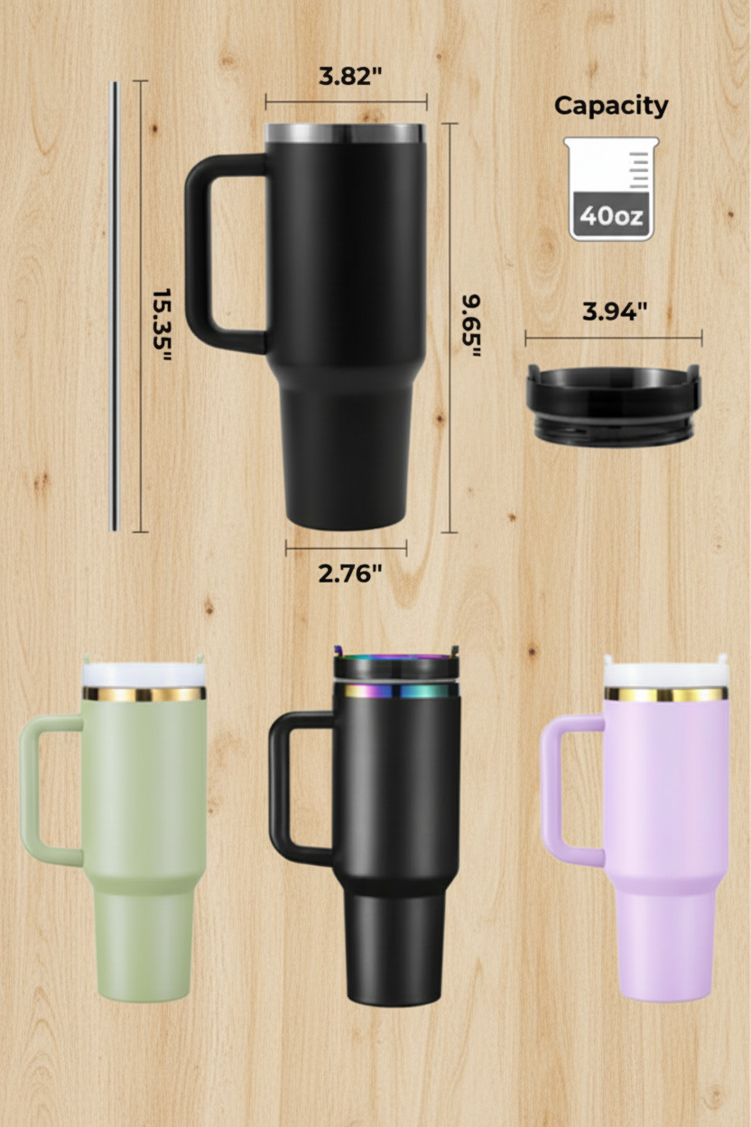 40oz Stainless Steel Tumbler with Straw