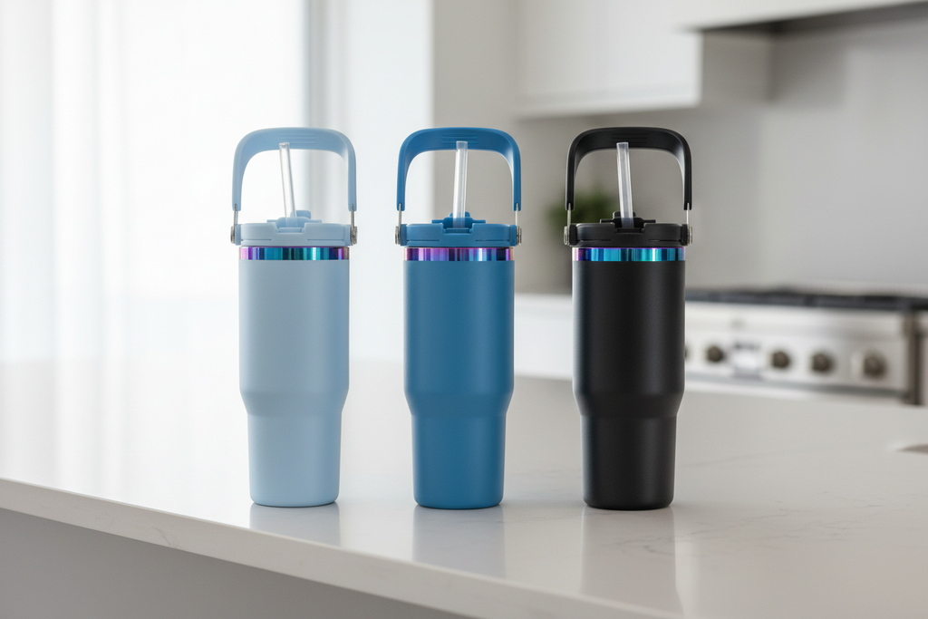 Stainless Steel Tumbler with Handle and Straw (30oz)